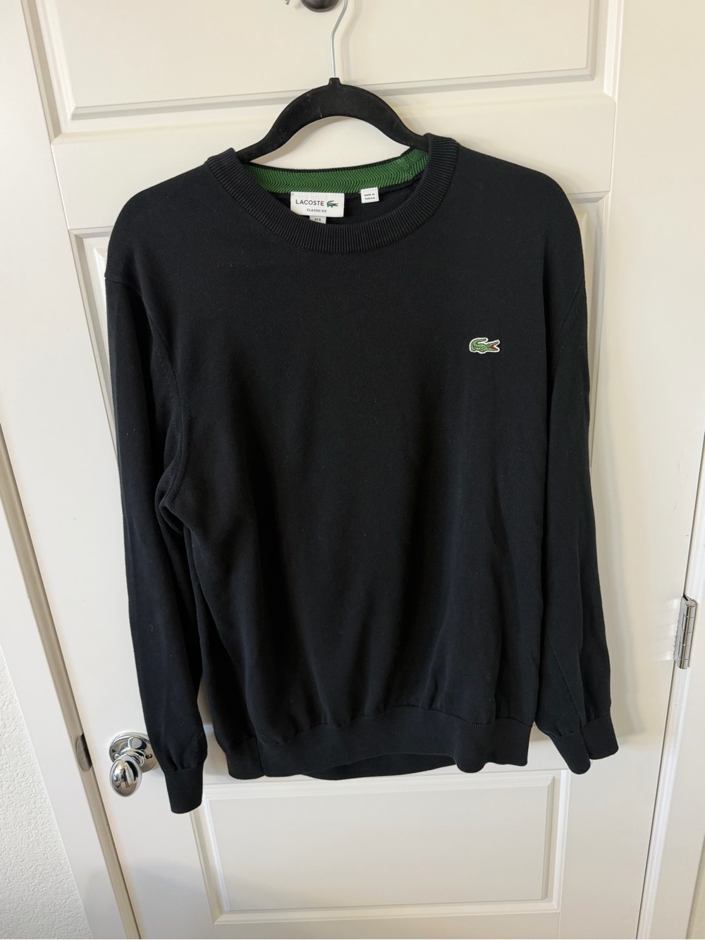 Lacoste Black Crewneck Sweatshirt with Green Crocodile Logo